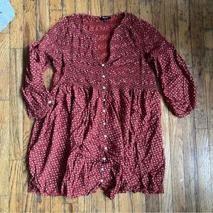 red floral smocked dress